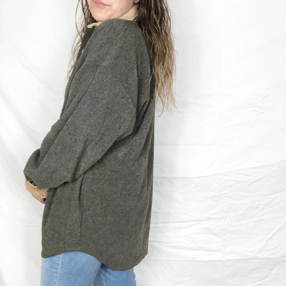 VINTAGE NAUTICA | Women's Large Brown Sherpa Teddy Fleece Oversized Shirt Jacket - Picture 6 of 7